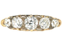 Edwardian 18ct Gold Five Stone Diamond Carved Half Hoop Ring