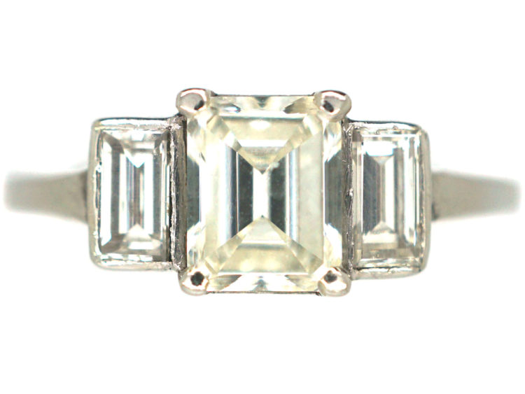 Art Deco Platinum Three Stone Diamond Ring