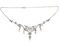Edwardian 15ct Gold & Platinum, Natural Pearl & Diamond Necklace in Original Case