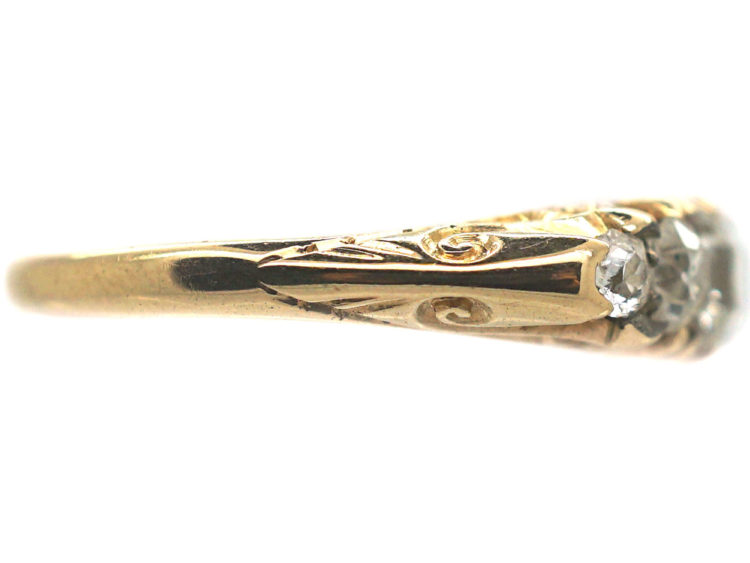 Edwardian 18ct Gold Five Stone Diamond Carved Half Hoop Ring