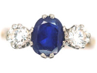 18ct Gold & Platinum, Sapphire & Diamond Three Stone Diamond Ring