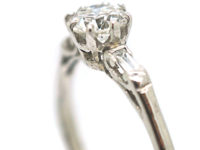Art Deco Platinum & Diamond Solitaire Ring with Baguette Diamond Shoulders