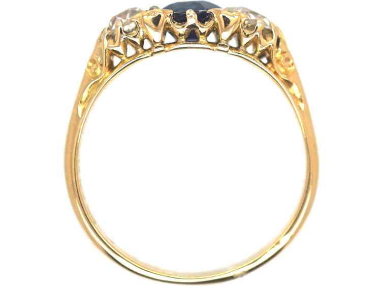 Victorian 18ct Gold Sapphire & Diamond Three Stone Ring