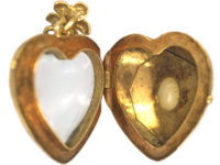 French 18ct Gold Heart Shaped pendant with Glazed Locket on Reverse set with A Natural Split Pearl Turquoise & Rose Diamonds