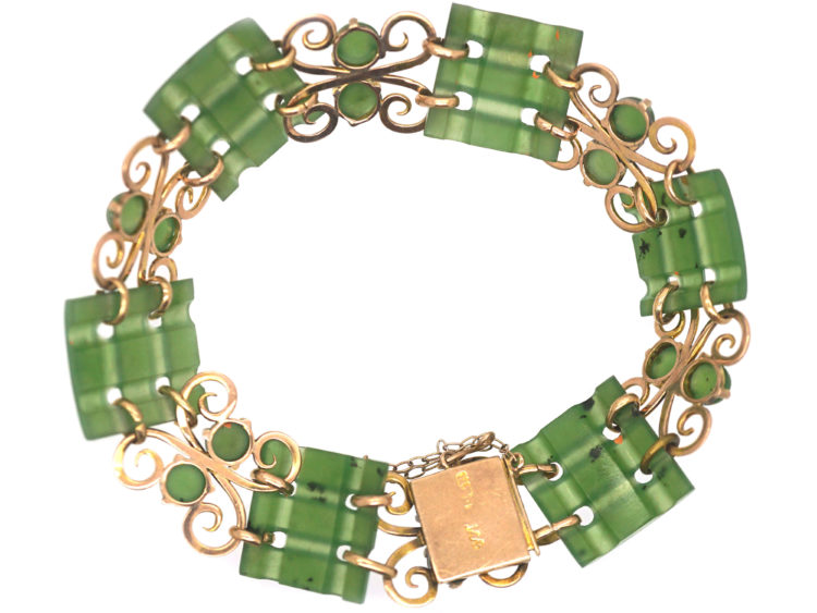 Art Deco 9ct Gold & Nephrite Bracelet