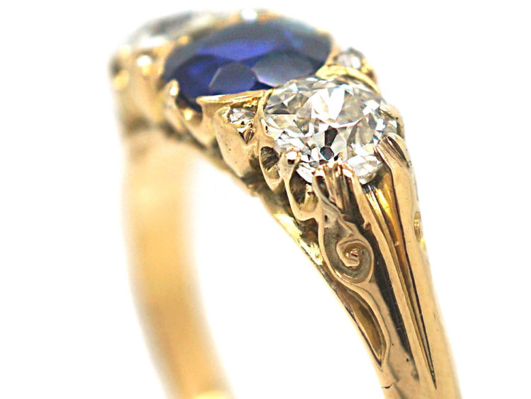Victorian 18ct Gold Sapphire & Diamond Three Stone Ring