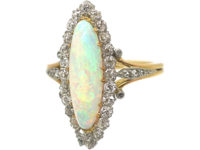 Edwardian 18ct Gold, Opal & Diamond Marquise Ring