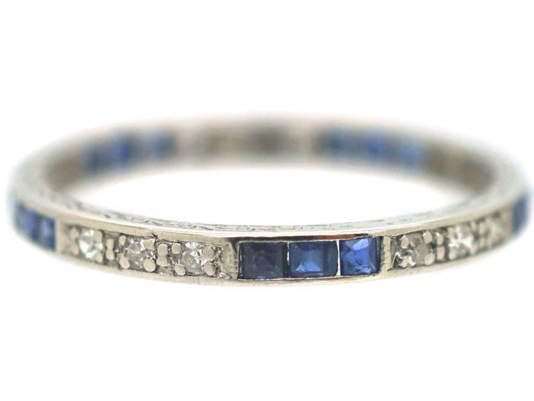 Art Deco Platinum, Sapphire & Diamond Narrow Eternity Ring