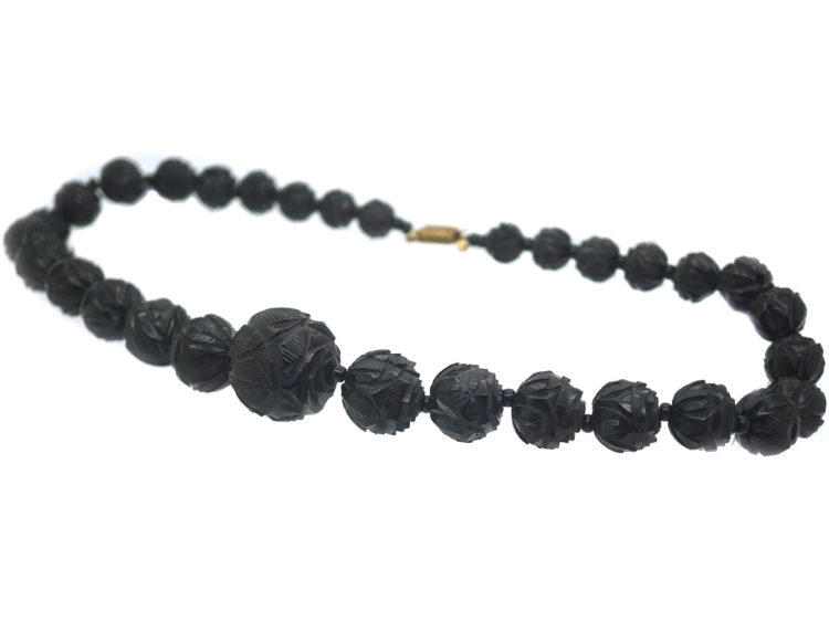 Victorian Carved Jet Bead Necklace