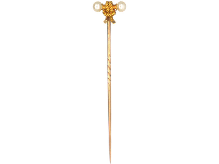 Edwardian 15ct Gold & Natural Pearl Tying the Knot Tie Pin