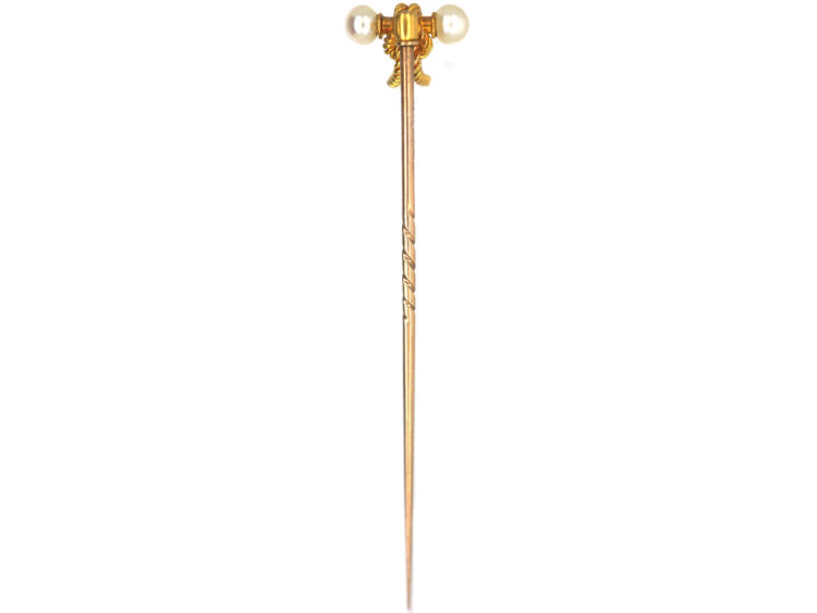 Edwardian 15ct Gold & Natural Pearl Tying the Knot Tie Pin