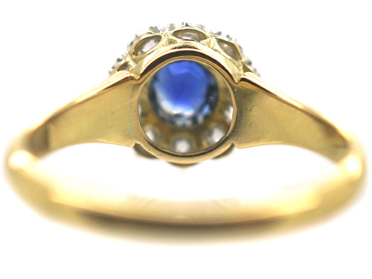 Edwardian 18ct Gold & Platinum, Sapphire & Diamond Cluster Ring