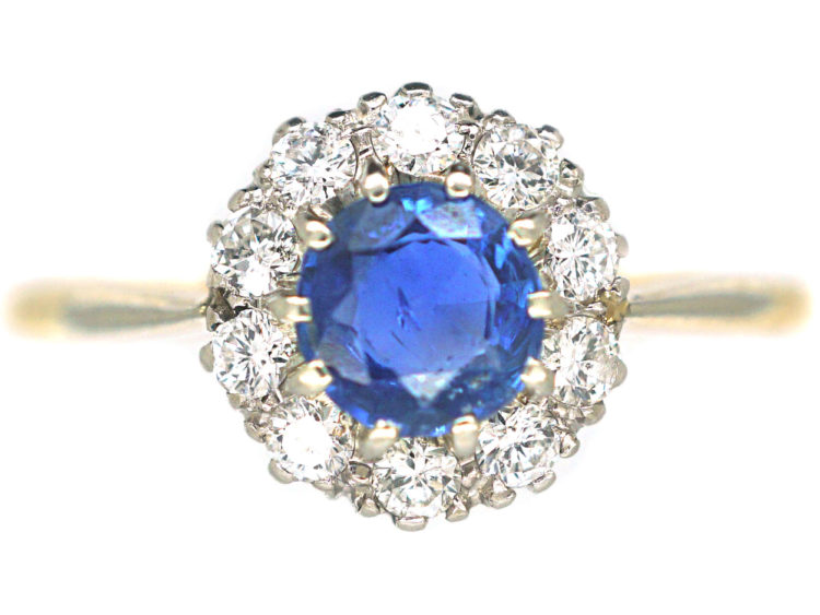 Edwardian 18ct gold & Platinum, Sapphire & Diamond Cluster Ring