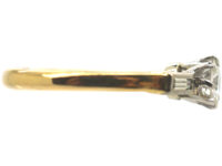 18ct Gold & Platinum, Diamond Solitaire Ring with a Baguette Diamond on Either Side