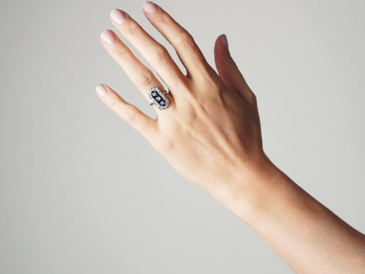 Art Deco Platinum, Sapphire & Diamond Rectangular Shaped Ring