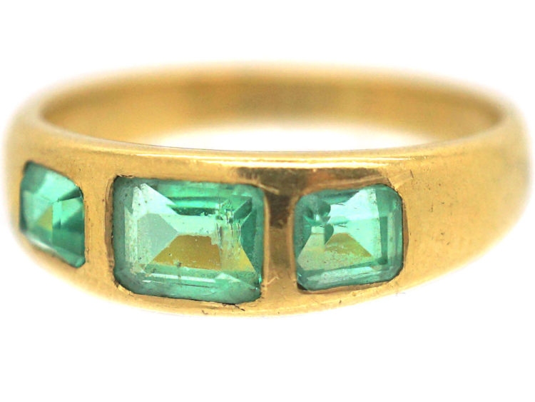 Victorian 18ct Gold, Three Stone Emerald Rub Over Set Ring