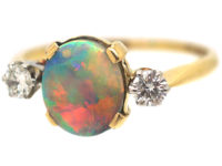Art Deco 18ct Gold & Platinum, Diamond & Black Opal Ring