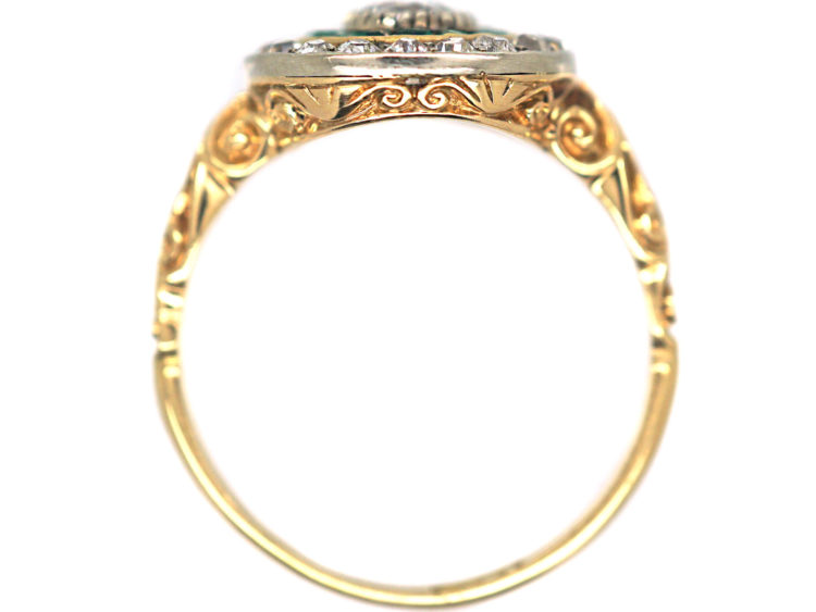 Art Deco 18ct Gold, Emerald & Diamond Target Ring