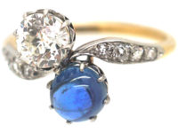 Edwardian 18ct Gold & Platinum, Sapphire & Diamond Crossover Ring
