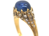 Edwardian 18ct Gold, Cabochon Sapphire & Rose Diamond Ring