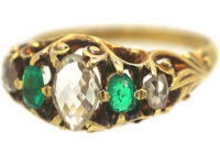 Regency 18ct Gold, Briolette Cut Diamond & Emerald Ring