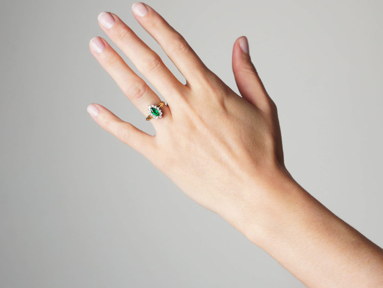 18t White & Yellow Gold Emerald & Diamond Marquise Ring
