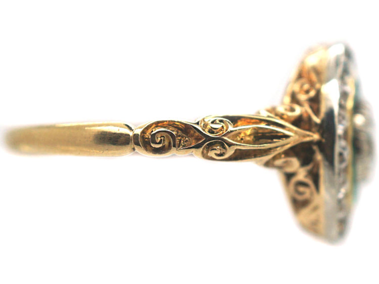 Art Deco 18ct Gold, Emerald & Diamond Target Ring