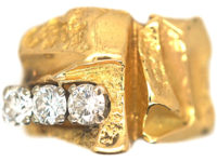 Modernist 18ct Gold Ring set with Three Diamonds by Bjorn Wekkstrom
