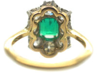 Art Deco 18ct Gold Emerald & Diamond Rectangular Cluster Ring