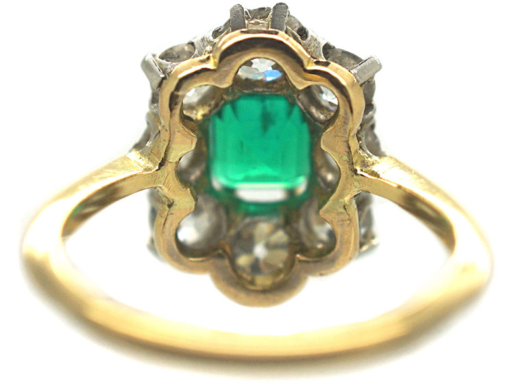 Art Deco 18ct Gold Emerald & Diamond Rectangular Cluster Ring