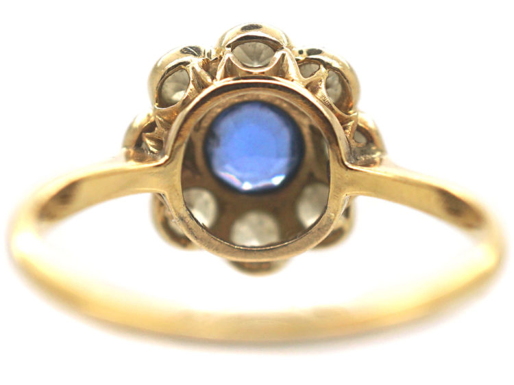 Edwardian 18ct Gold & Platinum Sapphire & Diamond Cluster Ring