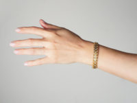 Victorian 18ct Gold Bangle set with Diamonds & Natural Split Pearls