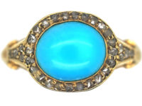 Victorian 18ct Gold, Turquoise & Rose Diamond Ring