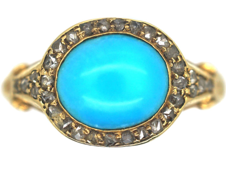 Victorian 18ct Gold, Turquoise & Rose Diamond Ring