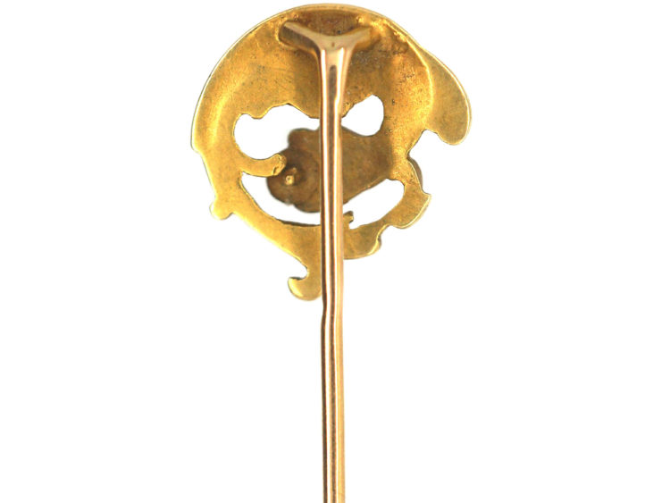 Art Nouveau 18ct Gold & Natural Pearl Winged Creature Tie Pin