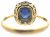 Art Deco 18ct Gold & Platinum, Sapphire & Diamond Cluster Ring