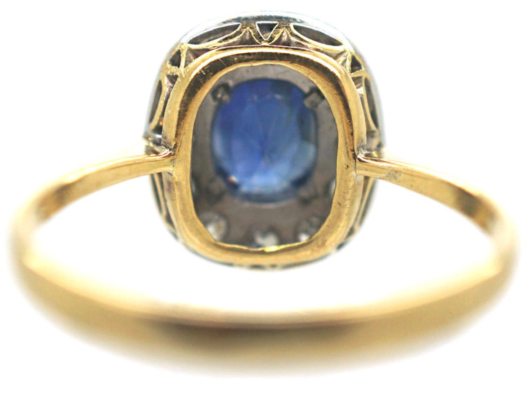 Art Deco 18ct Gold & Platinum, Sapphire & Diamond Cluster Ring