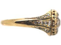 Victorian 18ct Gold & Diamond Cluster Ring with Black Enamel