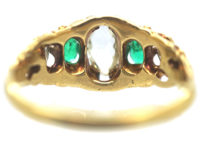 Regency 18ct Gold, Briolette Cut Diamond & Emerald Ring