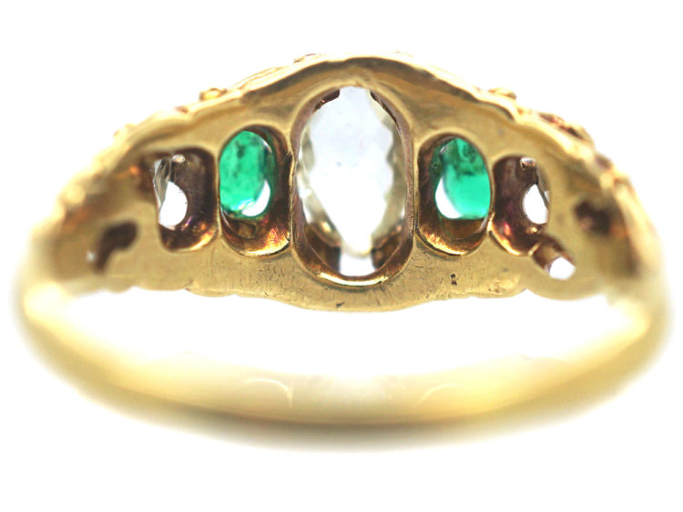Regency 18ct Gold, Briolette Cut Diamond & Emerald Ring