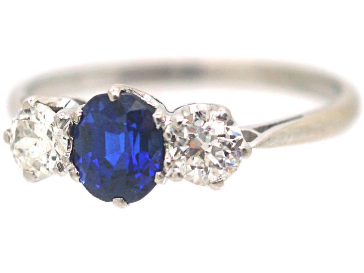 Platinum, Sapphire & Diamond Three Stone Ring