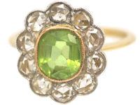 Edwardian 18ct Gold & Platinum, Peridot & Rose Diamond Cluster Ring