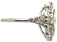 Art Deco Platinum, Emerald & Diamond Target Ring with Diamond Set Shoulders