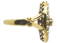 Victorian 18ct Gold, Blue Enamel, Natural Split Pearls & Diamond Navette Shaped Ring