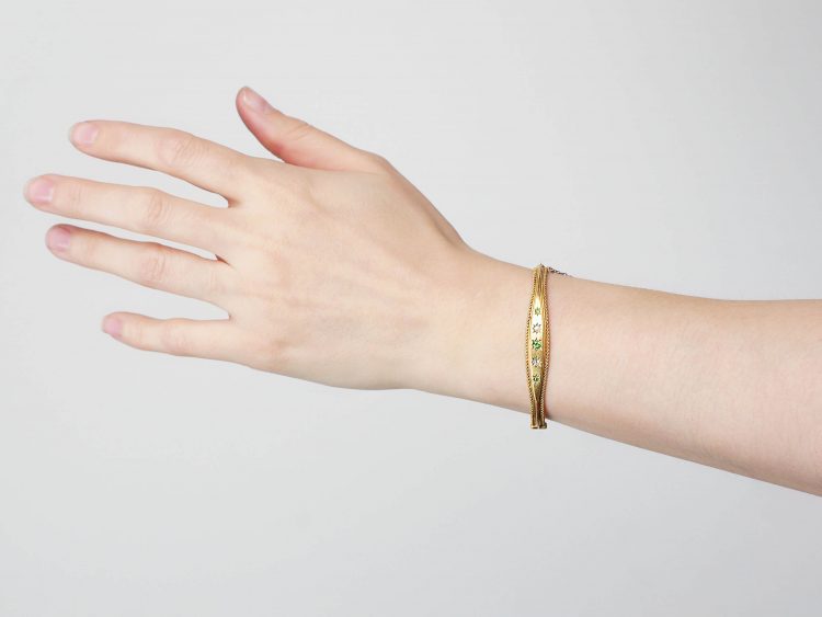 Edwardian 15ct Gold, Green Garnet & Diamond Bangle