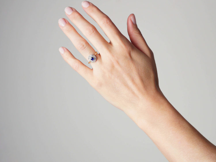 Edwardian 18ct Gold & Platinum, Sapphire & Diamond Cluster Ring