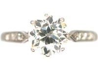 Art Deco Platinum, Diamond Solitaire Ring with Diamond Set Shoulders
