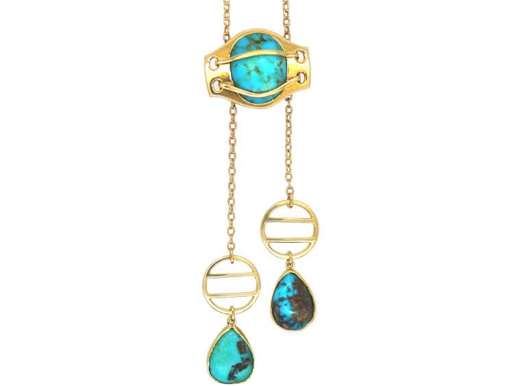 Art Nouveau 15ct Gold & Turquoise Necklace by Murrle Bennett & Co
