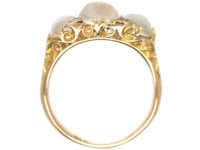 Victorian 18ct Gold Three Stone Moonstone & Diamond Carved Half Hoop Ring