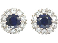 French 18ct Gold, Sapphire & Diamond Cluster Earrings